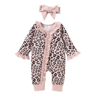 China Wholesale 100% cotton baby girl long sleeve clothing baby girl pink leopard romper for 0-24months for sale