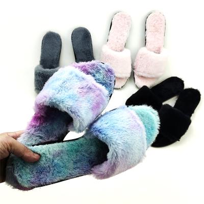 China CUSHIONING Soft Plush Open Toe House Shoes Indoor Outdoor Faux Rabbit Fur Women Slippers Warm Comfortable Slides On Breathable Adult Shoe for sale