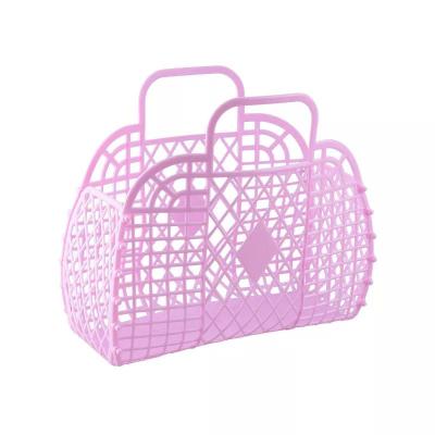 China Fashion Water Resistant Retro Jelly Style Plastic French Colorful Girl Woven Shopping Handbags Jelly Tote Bag Purse Basket Bag bagjelly for sale