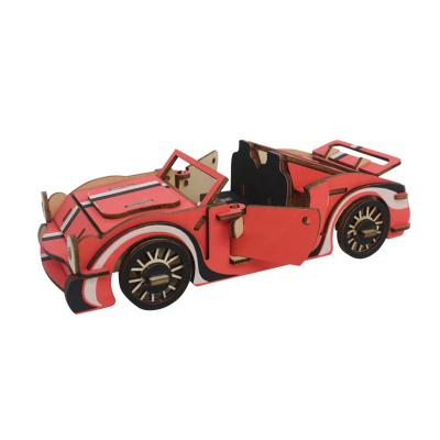 China 3D Eco-friendly Wooden Puzzle Carts Model Fire Car Toys For Children DIY Car 3D Puzzle Model for sale