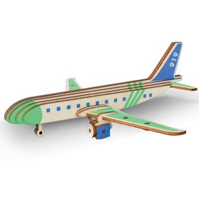 China Children's Educational Toys DIY 3D Wooden Jigsaw Puzzle Cartoon Manual Toy Air Plane 3D Jigsaw Puzzle Models for sale