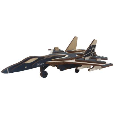 China Toy Wholesale Cartoon 3D Fighter Plane Wooden Educational Jigsaw Model Children DIY Manual Jigsaw Model Toys for sale