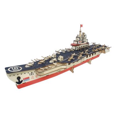 China Eco-friendly Wholesale Wooden 3D Puzzle For Kids Diy Aircraft Carrier Assemble 3D Wooden Model Puzzle for sale