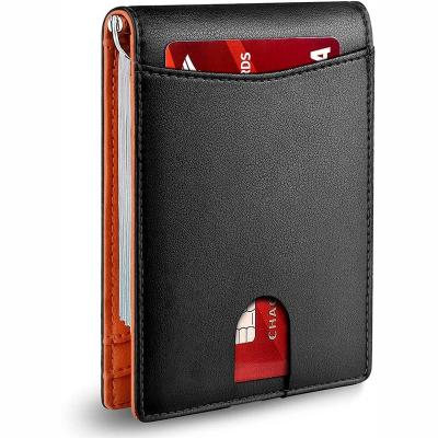 China Fashion Front Pocket Wallets High Quality RFID Blocking Men's Bifold Credit Card Money Slim Clip Leather Wallet Stand for sale