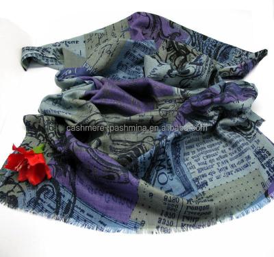 China American China Suppliers New European 100% Mercerized Wool Super Thin Design Printing Geometric Scarves Pashmina Shawl for sale