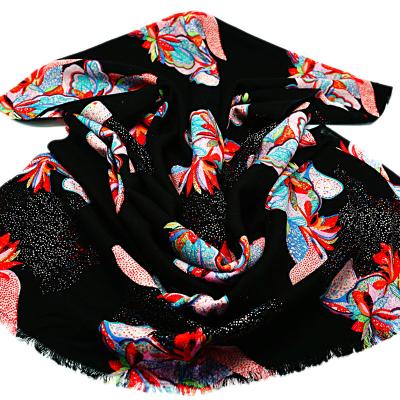 China New Coming European American Modal and Wool Blend Thin Ties Printed Shawls Scarves Pashmina Scarf Cashmere for sale