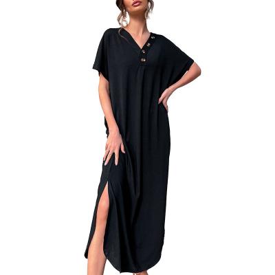 China Wholesale 2022 summer women's v-neck short sheath skirt Anti-wrinkle loose fit elegant sexy lady maxi dress for sale