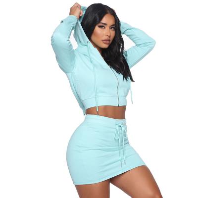 China Anti-pilling Finish Biker Zipper Lady Hoody with Featured Short Skirt Fit Plus Size Street Sport Loungewear Mini Skirt Set. for sale