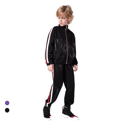 China OEM Velvet Zipper Stripe Sleeve Casual Sweatshirt Set Kids Warm Tracksuit Kids Custom Tracksuit for sale