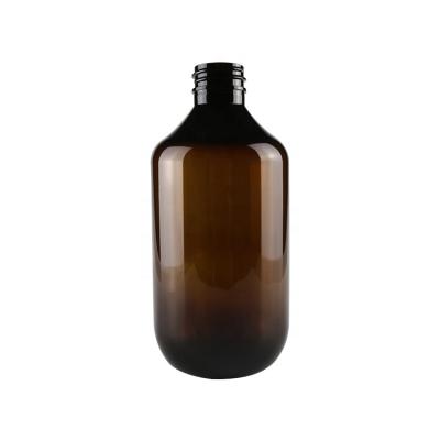 China BEAUTY PACKAGING Amber Round Shape 410ml Shampoo Shower Gel Plastic Empty Pet Bottle for sale