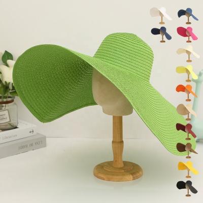 China Custom Picture Unisex Promotional Wide Brim Woven Summer Women Sun Shade Sun Straw Beach Hat Floppy Color Paper UV Wholesale Custom FREE for sale