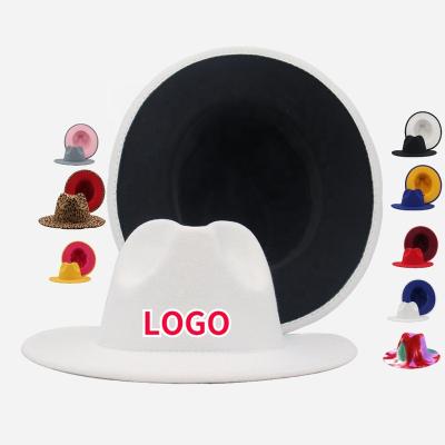 China CUSTOM Fashion RTS Free Shipping White Women Wide Brim Wool Floppy Disc Blended Custom FEDORA FELT Two Tone Hats With Buckle Hat Box for sale