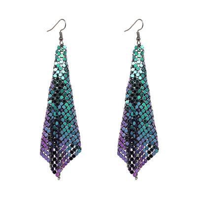 China Geometric Creative Female Exaggerated Fish Scales Metal Mesh Sequins Tassel Earrings Long Dangle Drop Earrings for sale