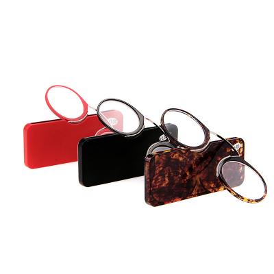 China 2022 Fashion Slim Bulk Magnifying Clear Mini Reading Glasses Without Arms Pince Nez Reading Glass With Case For Man Women for sale