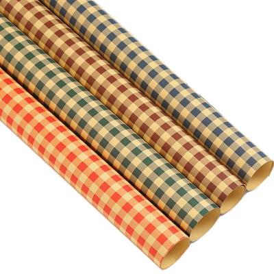 China 50x70cm 100g Brown Plaid Wrapping Paper Red Green Blue Brown Plain Gift or Book Wrapping Paper Christmas Gift Anti Curl for sale