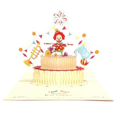 China Wholesale North America Stereo Card Clown Color Birthday Cake 3D Creative Handmade Pink Funny Pop Up Printers Gift Voucher for sale