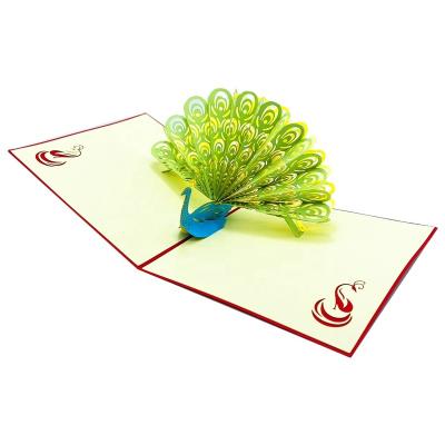 China Wholesale North America Peacock 3d Card Blessings Delicate 3d Animal Printing Carving Pop Up Handmade Greeting Card Festival Gift Card for sale