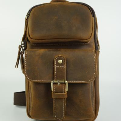 China Classic All-Leather Waterproof Simple Men's Retro Single-shoulder Small Backpack for sale