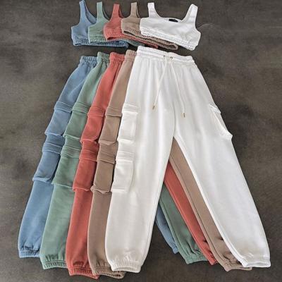 China PEARL Summer Anti-pilling Sport Casual Crop Sleeveless Top Women's Jogger Set 2022 Two Piece Set for sale