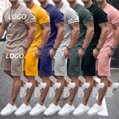 China 2021 IVY Custom Logo Summer Fitness Tracksuit Men's Breathable Clothing Shirt And Short Sets Two Piece Short Set Men for sale