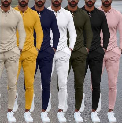 China Long Sleeve Stand Sweater Solid Color Custom Sale Mens Clothing Custom Viable Warm Casual Suit Collar Two Piece Sweater For Men for sale