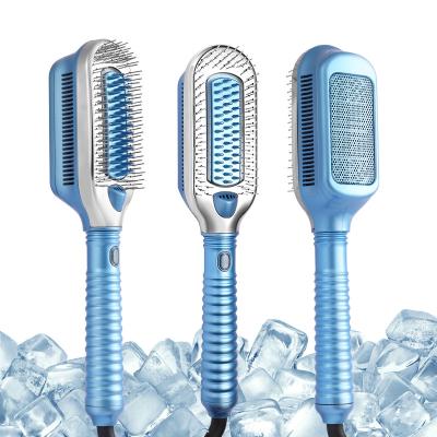 China Hotel New Technology Double Brush Hotel Ice Therapy Iron Hair Straightener Brush No Comb Flat Wet Dry Ice Cool Wind Heat for sale