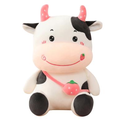 China Lovely Gift Super Soft Cute Calf Backpack Cow Doll Pillow Claw Machine Fruit Cow Plush Toy for sale