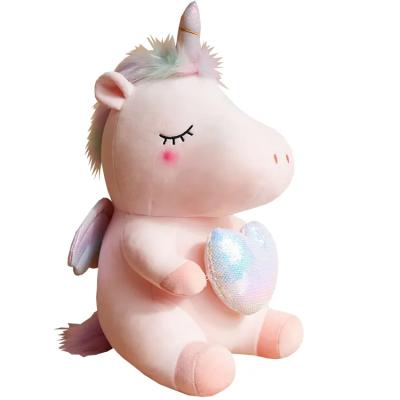 China Children's Gift Unicorn Plush Toys With Wings White Pink Hugging Heart Animals Narrow Eyes Hugging Dolls Peluche Juguetes d'Unicornio Plushie de coeur for sale