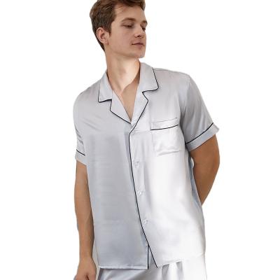 China Wholesale QUICK DRY blue silk men's pajamas sleepwear two-piece nightgowns men's silk pajamas for sale