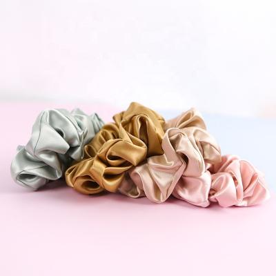 China Fashion 22mm 19mm Big Hair Scrunchies Silk Satin Scrunchies Design Hair Tie 100% Pure Silk Hair Scrunchies for sale