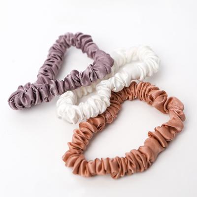 China 100% Real Pure Natural Hair Girl's Hair Scrunchies Skinny Silk Hair Scrunchies 19mm Soft Silk Ties for sale