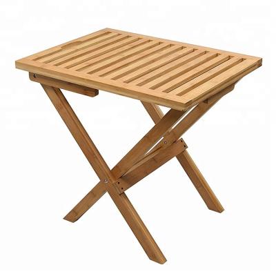 China Sustainable natural bamboo luggage rack with flat and slatted top for sale