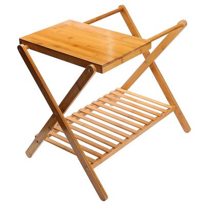 China Viable bamboo multi-functional foldable luggage rack with a bottom shelf for sale