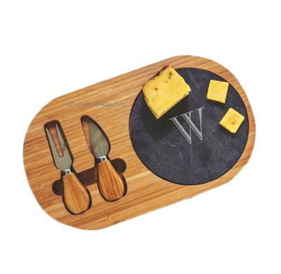 China Wholesale 100% Sustainable Natural Bamboo Cheese Cutting Board With Stainless Steel Knife Set for sale