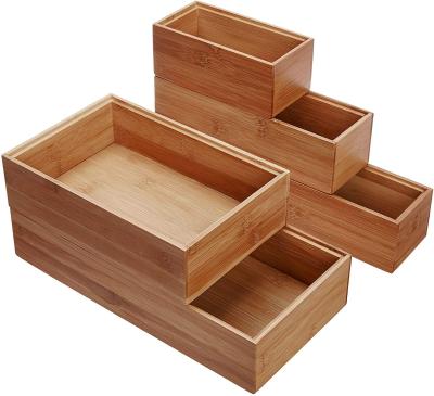 China Kitchen Storage Drawer Organizer Adjustable Bamboo Wood Sustainable Bamboo Drawer Organizer Boxes for sale