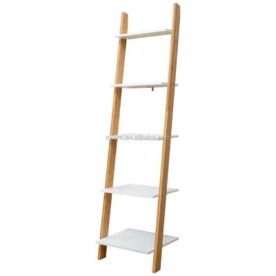 China Traditional Wooden Multifunctional Ladder Shelf Storage Shelf Bathroom Home Office Bamboo Storage Organizer for sale