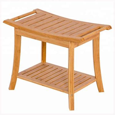 China With Curving Seat Handy Bamboo Shower Bench With Bottom Storage Shelf for sale