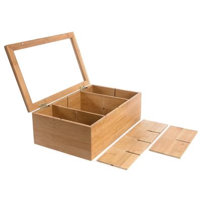 China Sustainable Bamboo Coffee Tea Storage Box Rack With Removable Compartments for sale