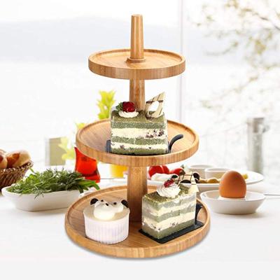 China Sustainable 3-Tier Bamboo Cake Turntable Stand Used For Snacks Candy Buffet Display for sale