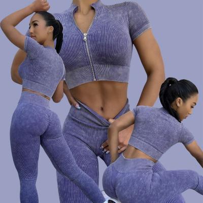 China Breathable Top Selling Breathable Sexy Women Long Sleeve Crop Top Casual Gym Shorts Active Tracksuit Wear Yoga Set for sale