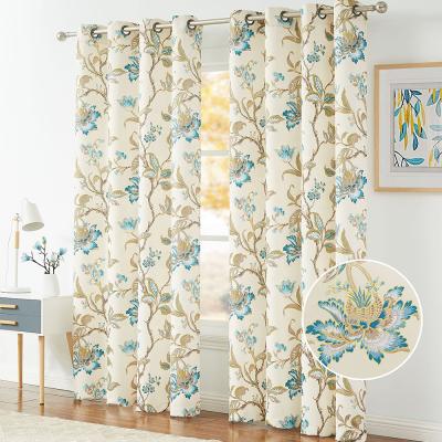 China Blackout Good Quality Blue Color Gold Flowers Printing Blackout Luxurious Curtains For Living Room Window for sale