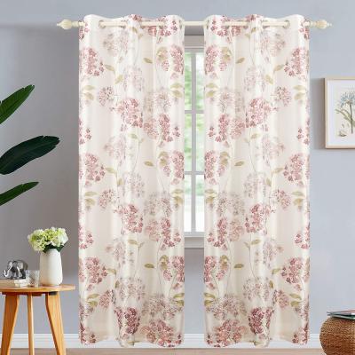 China Elegant Modern Romantic Floral Printed Groove Design Faux White Groove Silk Curtain for sale