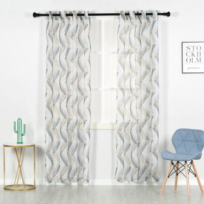 China European and American style geometric grommet living room printed European curtain sheer window curtains for sale