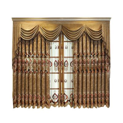 China Blackout Embroidery New Modern Turkish Luxury Blue Chenille Beaded Window Curtain For Villa Curtain for sale