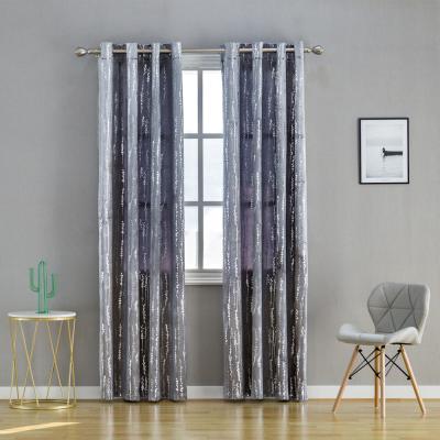 China Blackout Last Melodious Shinning Silver Printed Ferns Design Velvet Fabric Ground Drapes Grommet Curtain for sale