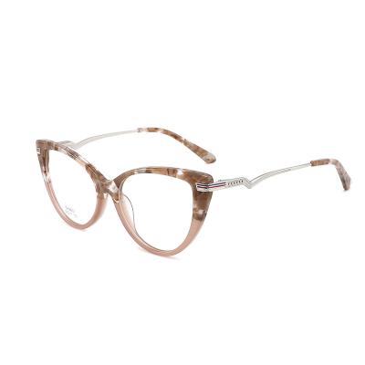 China Fashionable Wholesale Acetate Glasses Optical Frames Cat Eyeglasses Frame High Quality Glasses Frame Acetate and Optical Metal Temple for sale