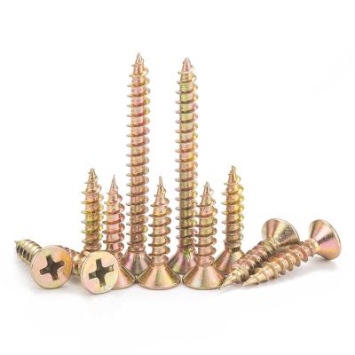 China Flat Yellow Zinc Coated M5 Phillips Chipboard Screw M3.5 Flat Head M4 Countersunk Self Tapping Wood Screw for sale