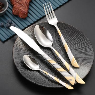 China Viable 24 Pcs Gold Plated Cutlery Set Box Gift Box Stainless Steel Fork Knife And Spoon Travel Flatware Set for sale