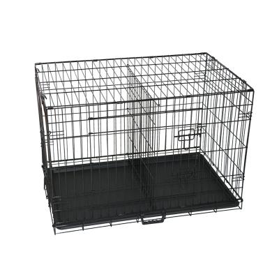 中国 Black Cheap Folding Metal kennel Mesh Pet Dog Cage With Divider 販売のため