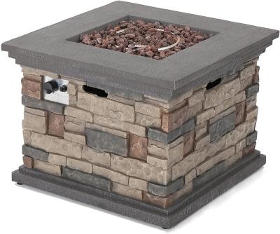 China Hot Selling Stored Square Garden Stone Finish Insert Gas Fire Pit Patio Furniture Sets With Fire Pit for sale